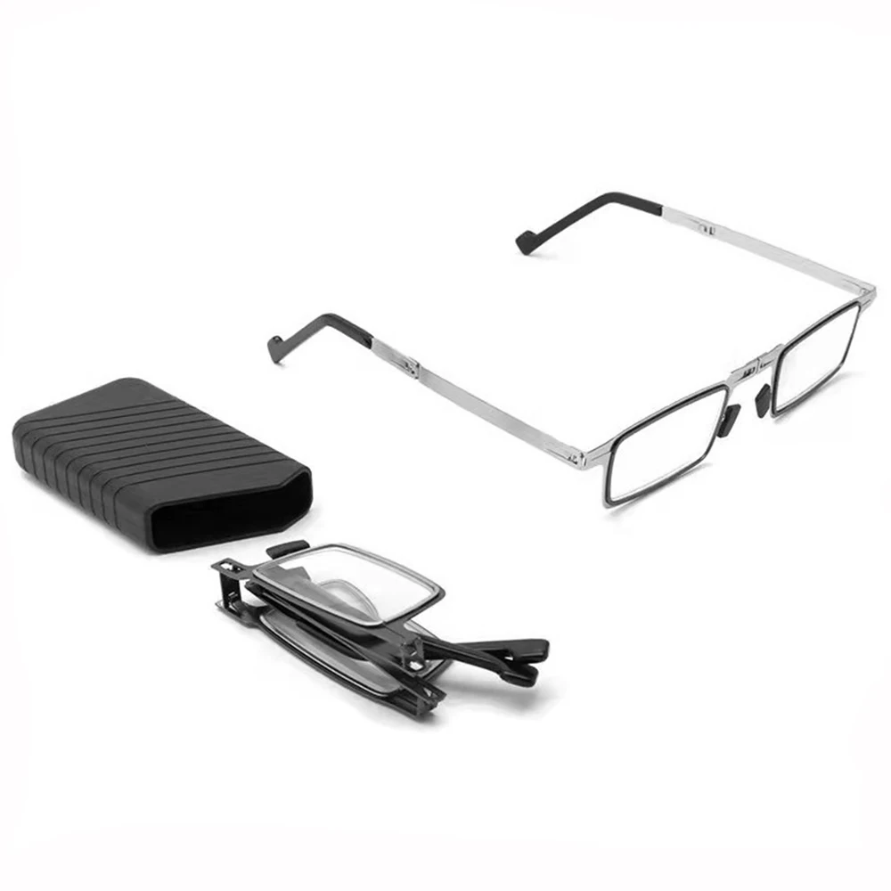 Men Reading Glasses Folding Square Frame Computer Glasses Glasses for Sight Plus Farsightedness with Case Black Male Gafas +1,2