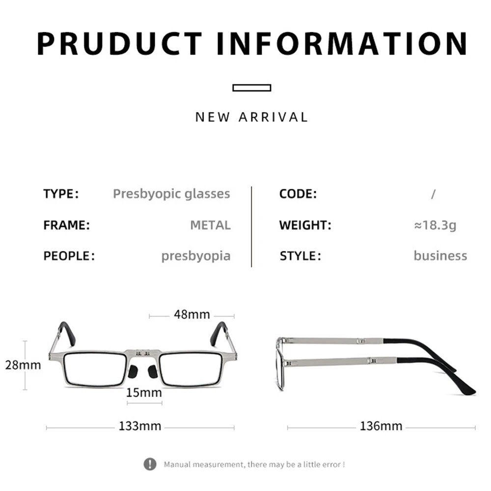 Men Reading Glasses Folding Square Frame Computer Glasses Glasses for Sight Plus Farsightedness with Case Black Male Gafas +1,2