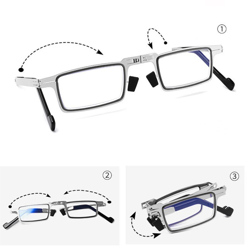 Men Reading Glasses Folding Square Frame Computer Glasses Glasses for Sight Plus Farsightedness with Case Black Male Gafas +1,2