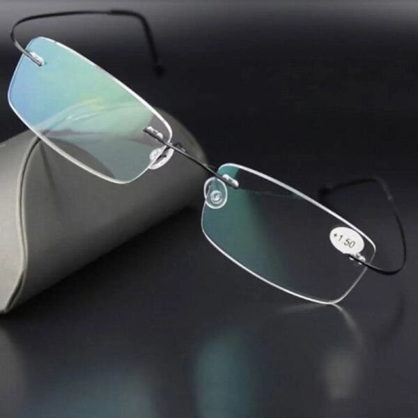 Rimless Rectangular Reading Glasses +1.0, +2.0, +4.0