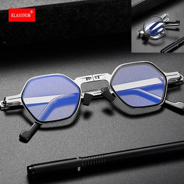 Men's Foldable Reading Glasses - Round Polygon Frame