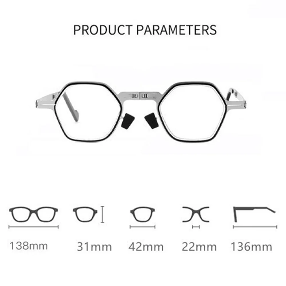 Metal Foldable Reading Glasses Men Round Polygon Frame Computer Magnifier with Case Presbyopia Eyeglasses Diopter+1.0/1.5/4.0