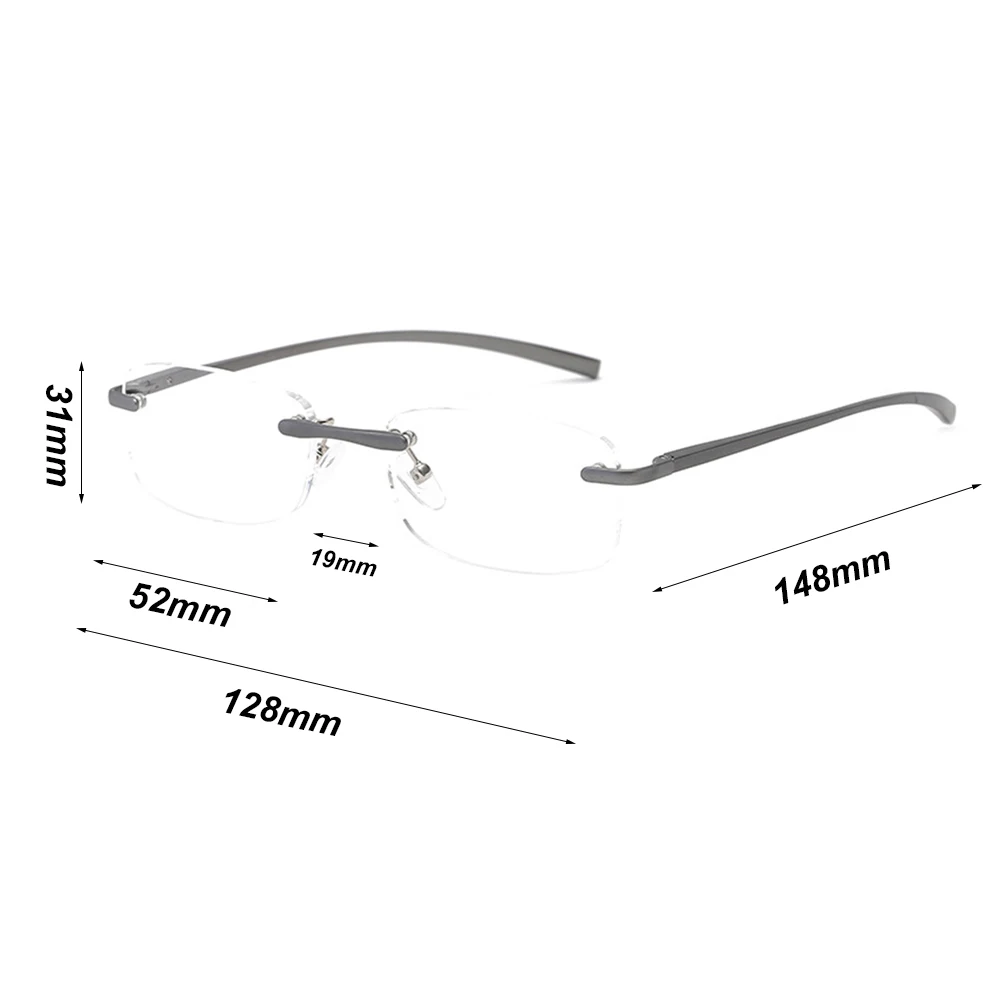 KLASSNUM Plus Reading Glasses Men Rimless Alloy Frame Luxury Presbyopic Glasses Magnifing Presbyopia Clear Glasses +1.0 1.5 4.0