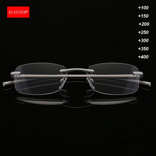 Klassnum Men's Clear Lens Reading Glasses - Rimless Alloy Frame - Image 2