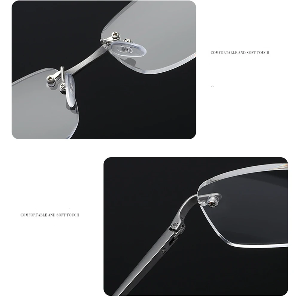 KLASSNUM Plus Reading Glasses Men Rimless Alloy Frame Luxury Presbyopic Glasses Magnifing Presbyopia Clear Glasses +1.0 1.5 4.0