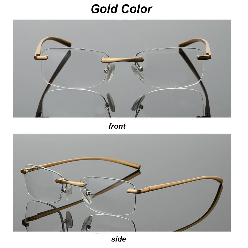 KLASSNUM Plus Reading Glasses Men Rimless Alloy Frame Luxury Presbyopic Glasses Magnifing Presbyopia Clear Glasses +1.0 1.5 4.0