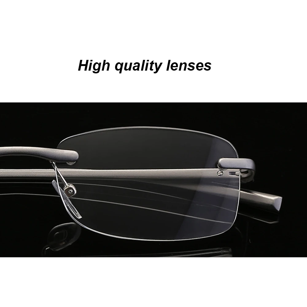 KLASSNUM Plus Reading Glasses Men Rimless Alloy Frame Luxury Presbyopic Glasses Magnifing Presbyopia Clear Glasses +1.0 1.5 4.0