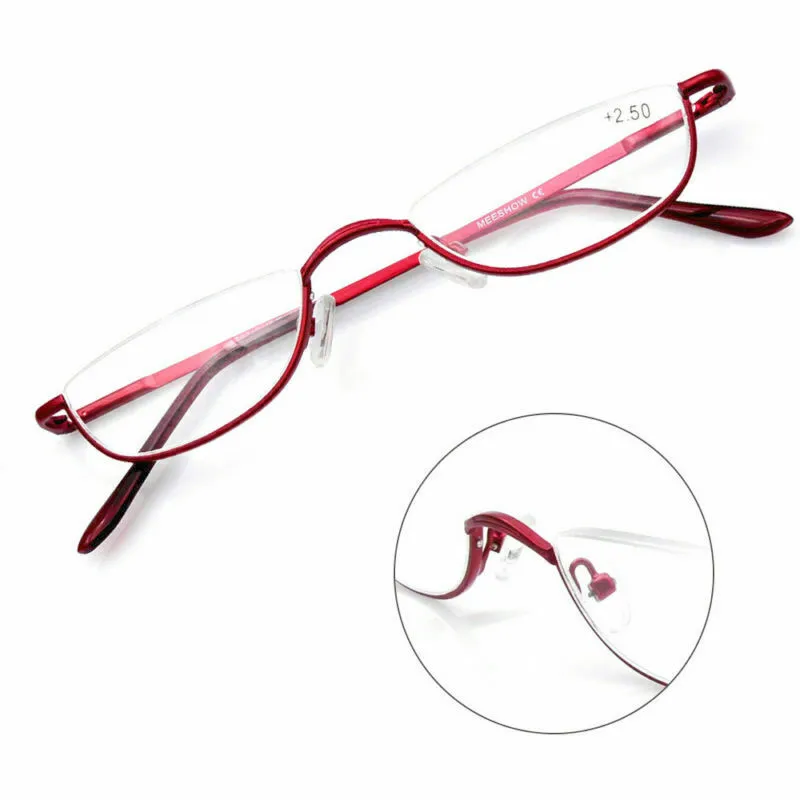 Half Frame Reading Glasses Vintage Women Clear Presbyopia Eyeglasses Men Magnifier Glassware with Degree +1 +1.5 +2 +2.5 +4 Red