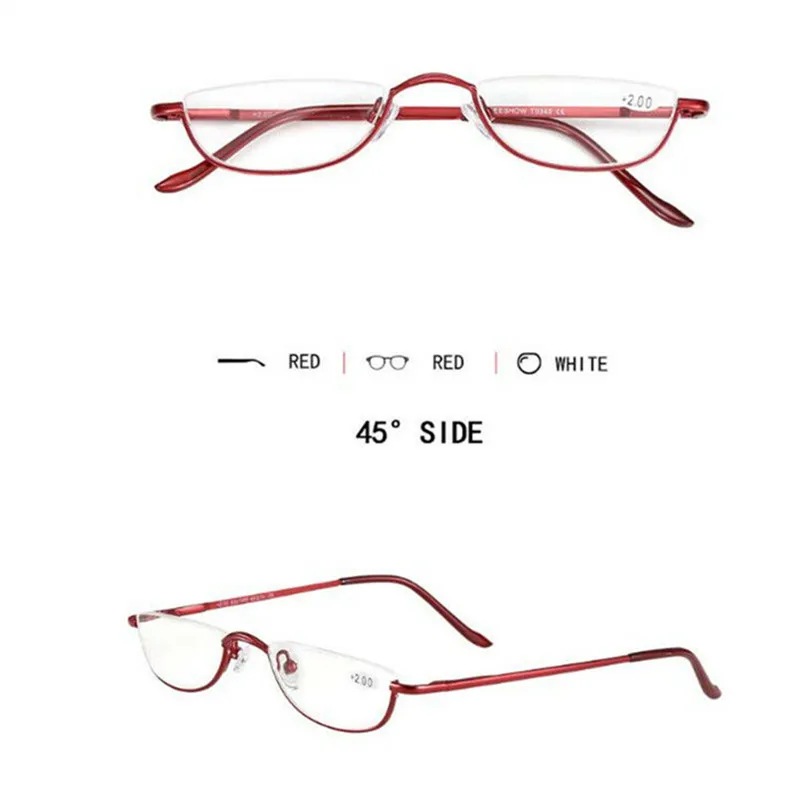 Half Frame Reading Glasses Vintage Women Clear Presbyopia Eyeglasses Men Magnifier Glassware with Degree +1 +1.5 +2 +2.5 +4 Red