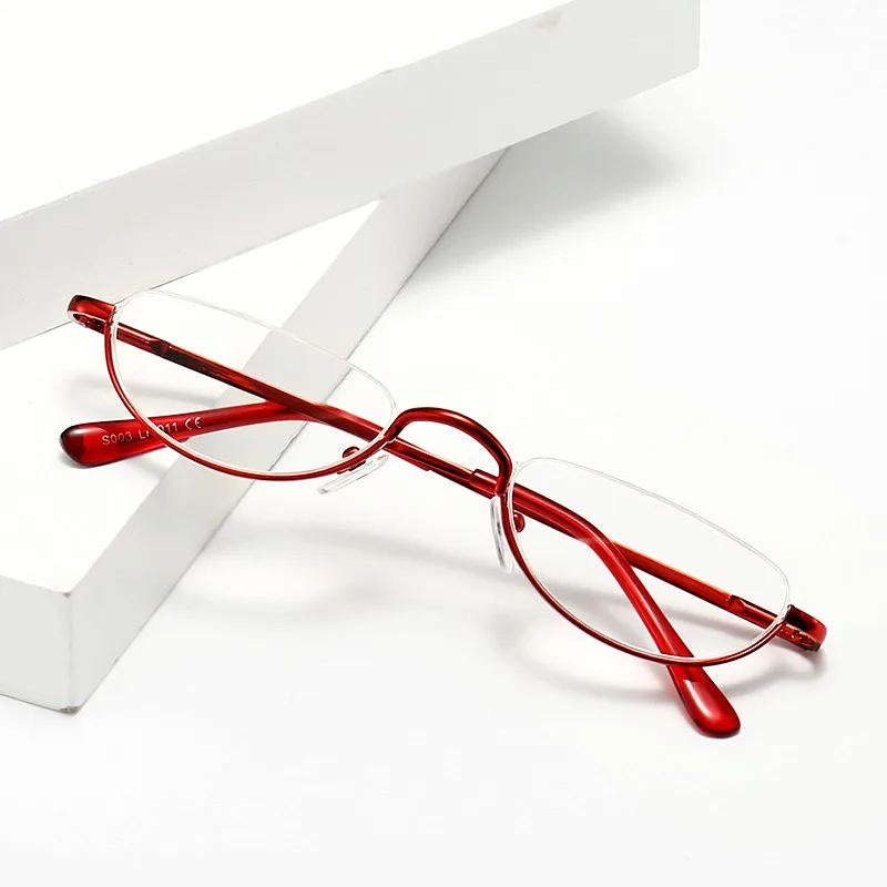 Half Frame Reading Glasses Vintage Women Clear Presbyopia Eyeglasses Men Magnifier Glassware with Degree +1 +1.5 +2 +2.5 +4 Red