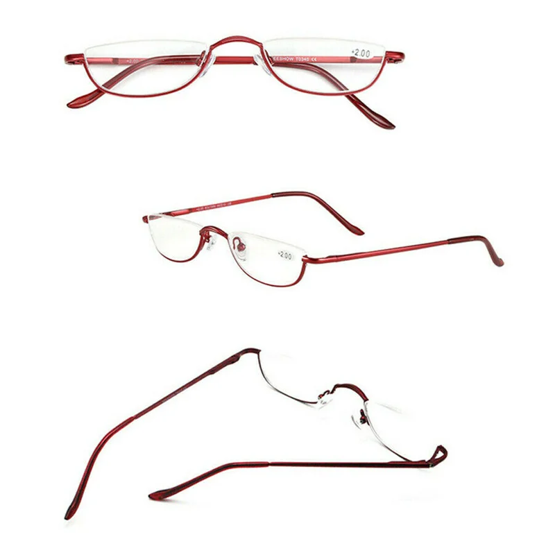 Half Frame Reading Glasses Vintage Women Clear Presbyopia Eyeglasses Men Magnifier Glassware with Degree +1 +1.5 +2 +2.5 +4 Red