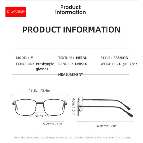 Klassnum Men's Prescription Ready Metal Eyeglass Frames - Image 3