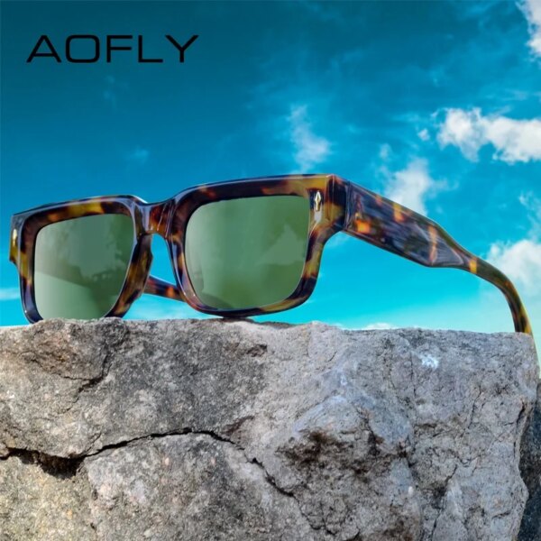 AOFLY Designer Rectangle Sunglasses for Travel & Beach with Anti-Glare