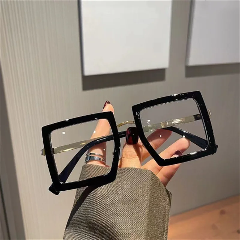 KLASSNUM Large Frame Women Anti-blue Light Glasses Thick Frame Transparent Shades Oversize Computer Eyepiece 2024 New In