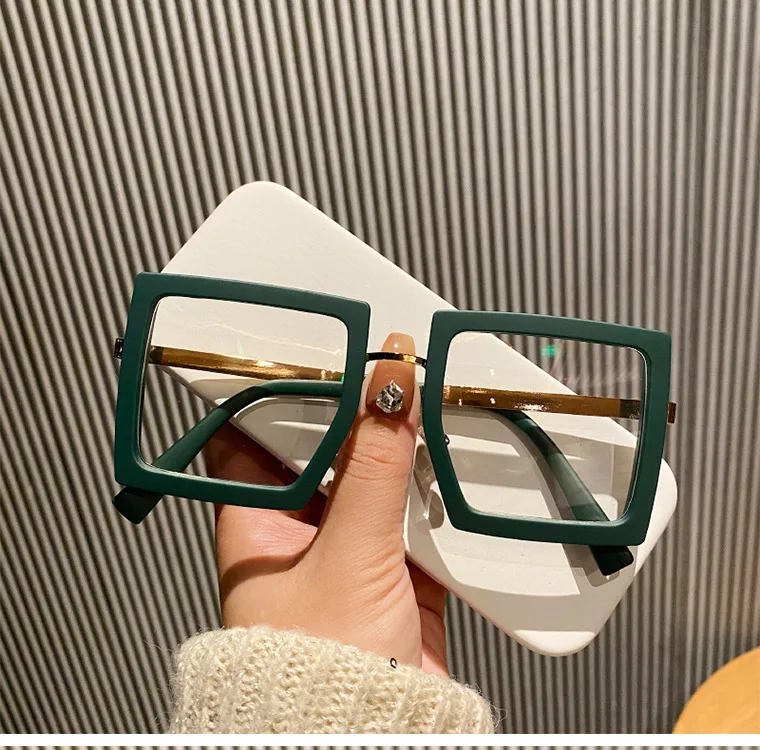 KLASSNUM Large Frame Women Anti-blue Light Glasses Thick Frame Transparent Shades Oversize Computer Eyepiece 2024 New In