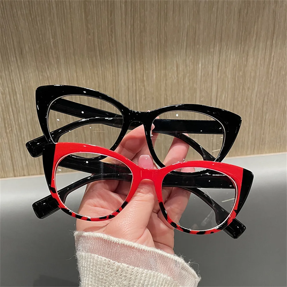 KLASSNUM Women Cat Eye Glasses Frame Anti-blue Light Glasses Transparent Outdoor UV400 Shades Vintage Computer Flat Eyewear 2024