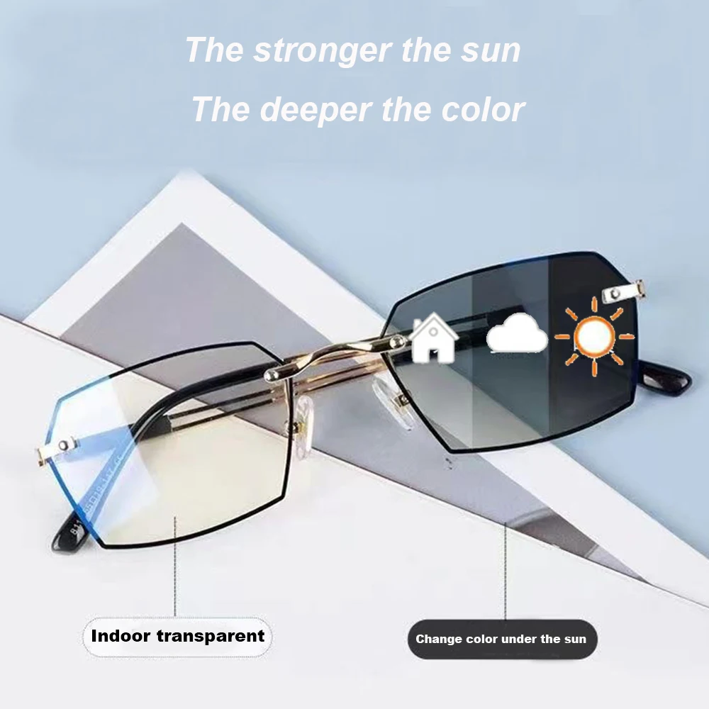 KLASSNUM Men Photochromic Anti Blue Light Glasses Slim Frame Ultra Light Eyepiece Transparent Computer Chameleon Sunglasses New