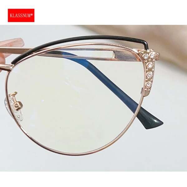 KLASSNUM Luxury Cat Eye Glasses for Women: Metal Frame, Rhinestones, & Transparent - Image 6