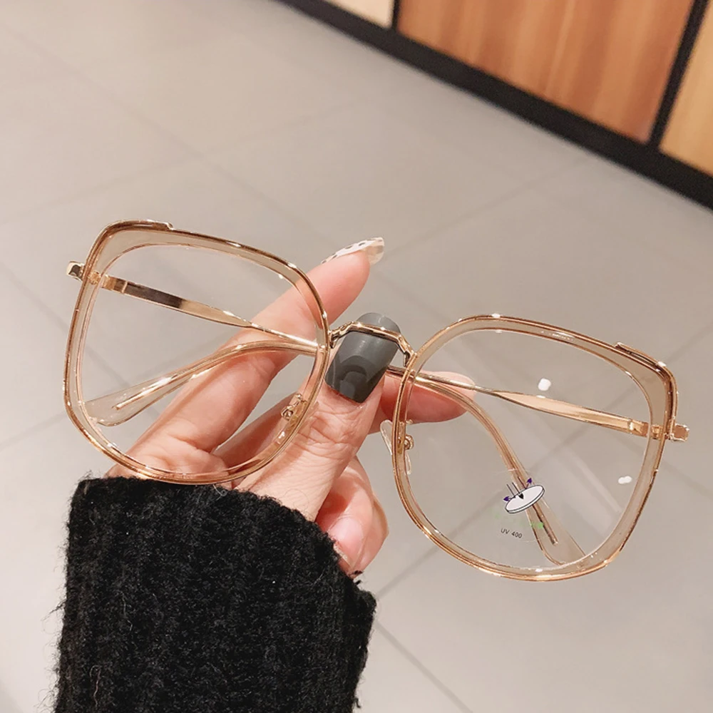 1PCs Fashion Oversized Square Women Glasses Frame Vintage Clear Anti-Blue-Ray Eyewear Men Optical Pink Frame Computer Goggle