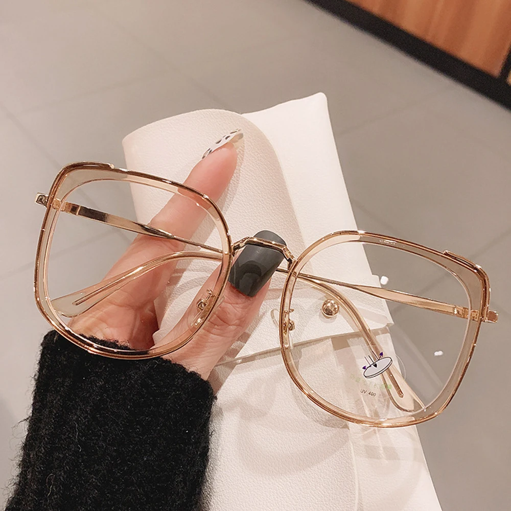 1PCs Fashion Oversized Square Women Glasses Frame Vintage Clear Anti-Blue-Ray Eyewear Men Optical Pink Frame Computer Goggle