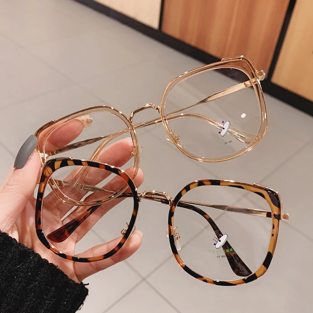 1PCs Fashion Oversized Square Women Glasses Frame Vintage Clear Anti-Blue-Ray Eyewear Men Optical Pink Frame Computer Goggle