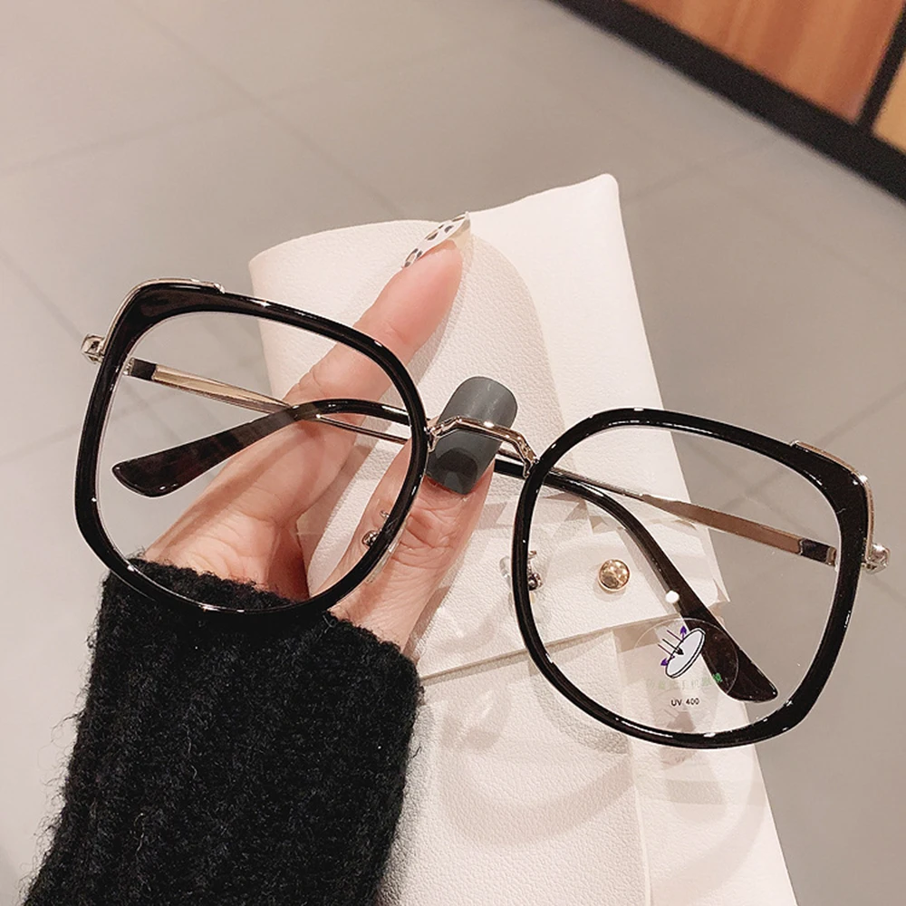 1PCs Fashion Oversized Square Women Glasses Frame Vintage Clear Anti-Blue-Ray Eyewear Men Optical Pink Frame Computer Goggle