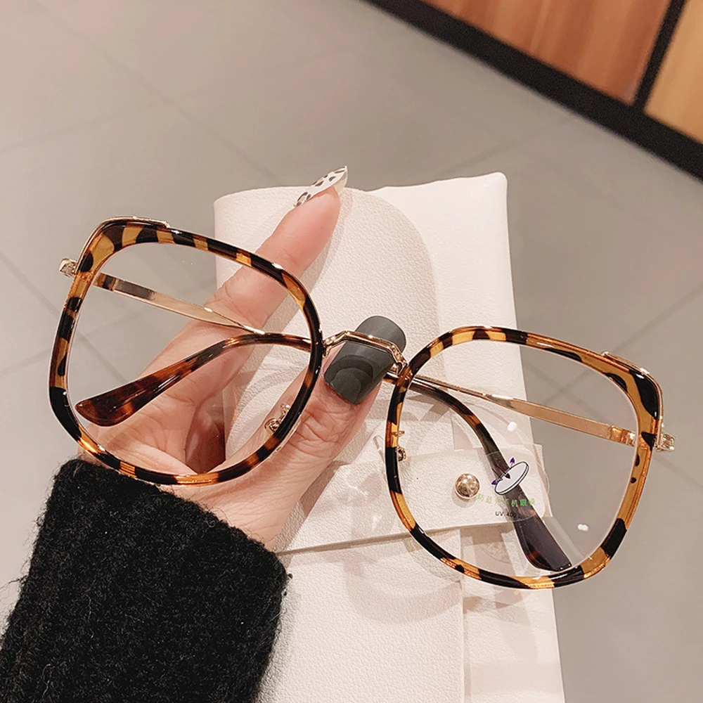 1PCs Fashion Oversized Square Women Glasses Frame Vintage Clear Anti-Blue-Ray Eyewear Men Optical Pink Frame Computer Goggle