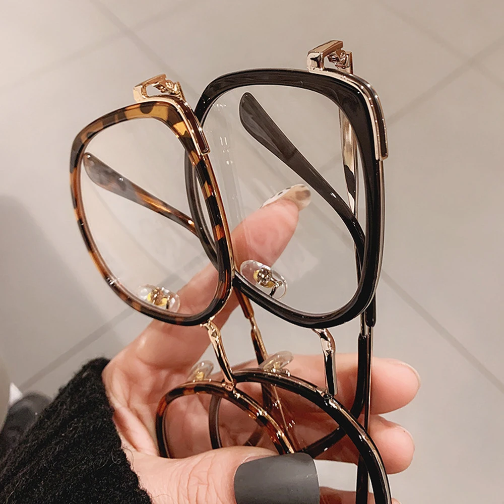 1PCs Fashion Oversized Square Women Glasses Frame Vintage Clear Anti-Blue-Ray Eyewear Men Optical Pink Frame Computer Goggle