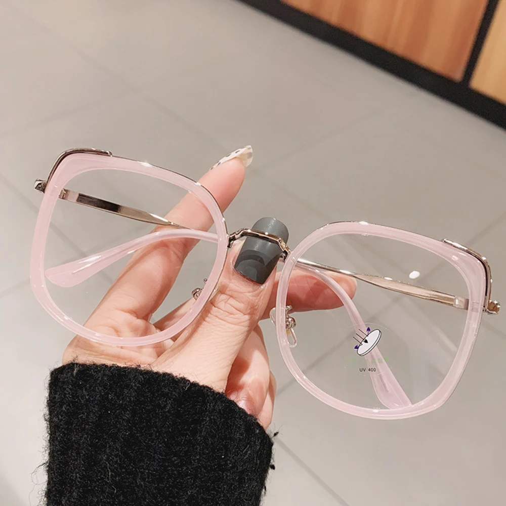 1PCs Fashion Oversized Square Women Glasses Frame Vintage Clear Anti-Blue-Ray Eyewear Men Optical Pink Frame Computer Goggle