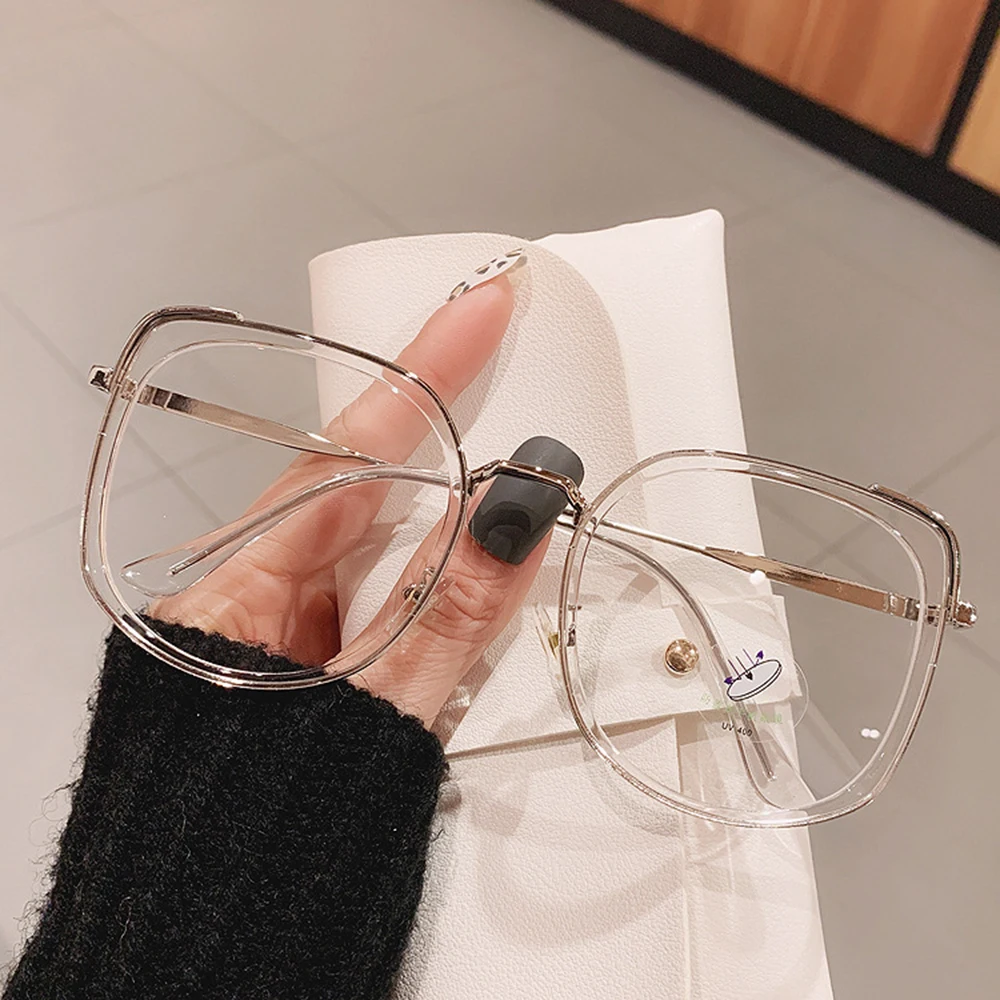 1PCs Fashion Oversized Square Women Glasses Frame Vintage Clear Anti-Blue-Ray Eyewear Men Optical Pink Frame Computer Goggle