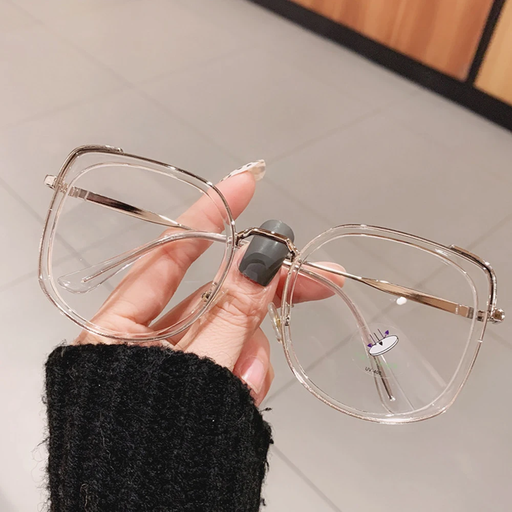 1PCs Fashion Oversized Square Women Glasses Frame Vintage Clear Anti-Blue-Ray Eyewear Men Optical Pink Frame Computer Goggle