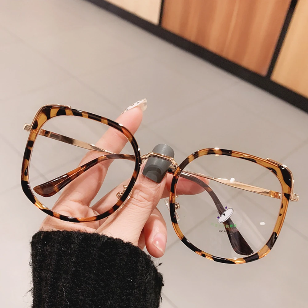 1PCs Fashion Oversized Square Women Glasses Frame Vintage Clear Anti-Blue-Ray Eyewear Men Optical Pink Frame Computer Goggle