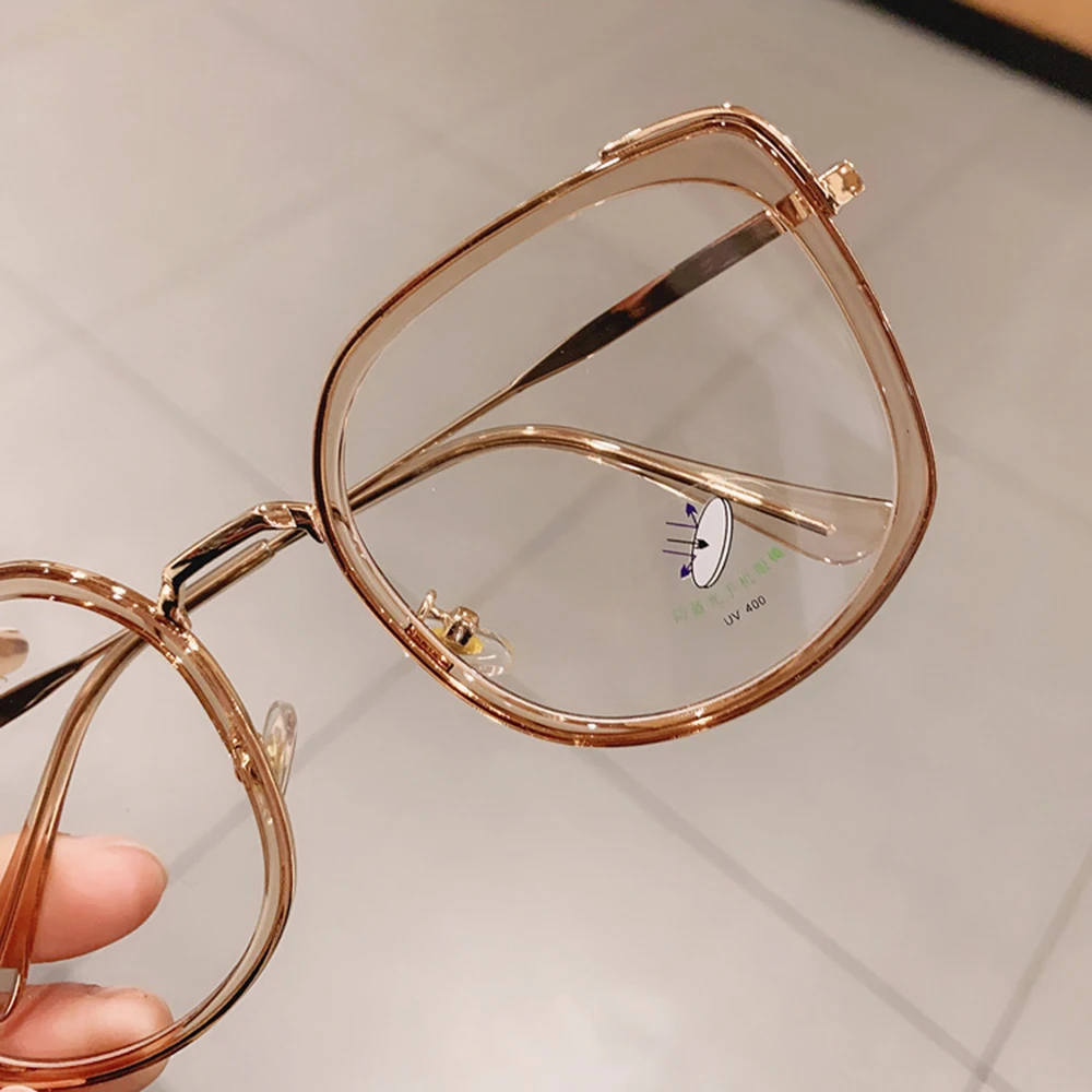 1PCs Fashion Oversized Square Women Glasses Frame Vintage Clear Anti-Blue-Ray Eyewear Men Optical Pink Frame Computer Goggle