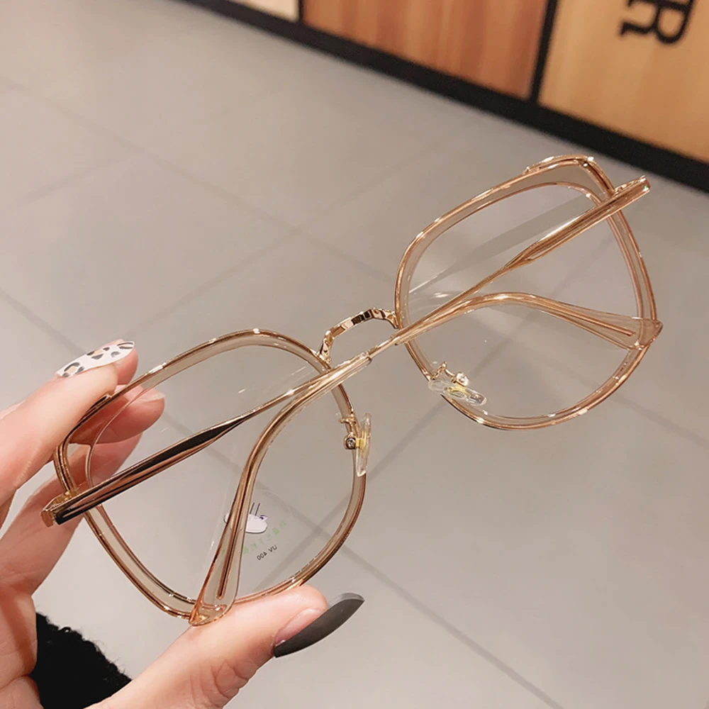 1PCs Fashion Oversized Square Women Glasses Frame Vintage Clear Anti-Blue-Ray Eyewear Men Optical Pink Frame Computer Goggle