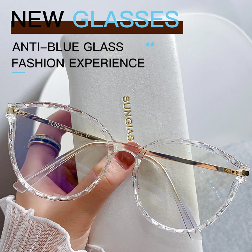 Fashion Anti Blue Light Glasses Women Computer Eyewear Designer Cat Eye Glasses Eyeglasses Lady Clear Optical Goggle Frame New