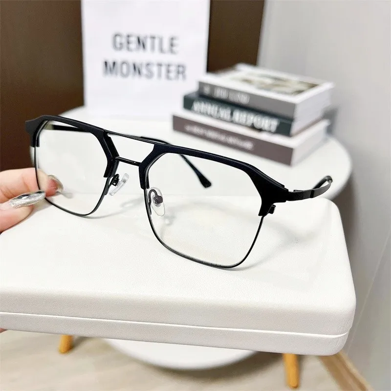 KLASSNUM Men Computer Glasses Anti-blue Light Double Beam Frame Flat Mirror Luxury Brand UV400 Transparent Eyeglasses 2023 New