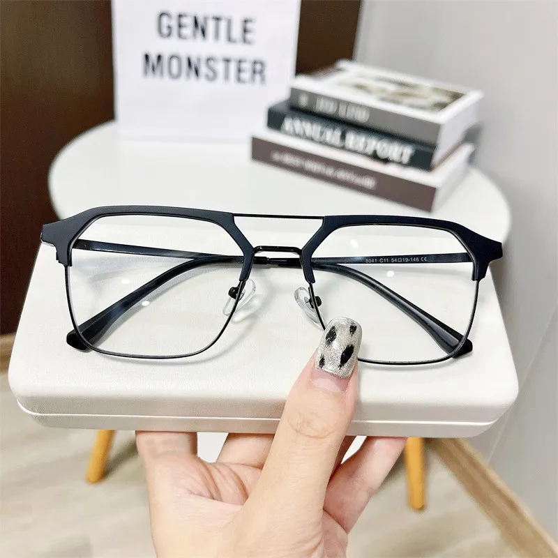 KLASSNUM Men Computer Glasses Anti-blue Light Double Beam Frame Flat Mirror Luxury Brand UV400 Transparent Eyeglasses 2023 New