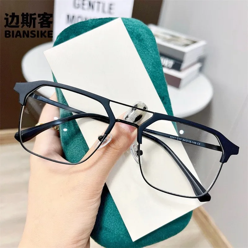 KLASSNUM Men Computer Glasses Anti-blue Light Double Beam Frame Flat Mirror Luxury Brand UV400 Transparent Eyeglasses 2023 New