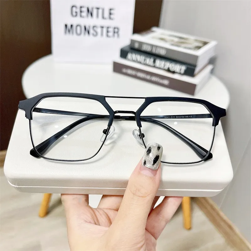 KLASSNUM Men Computer Glasses Anti-blue Light Double Beam Frame Flat Mirror Luxury Brand UV400 Transparent Eyeglasses 2023 New