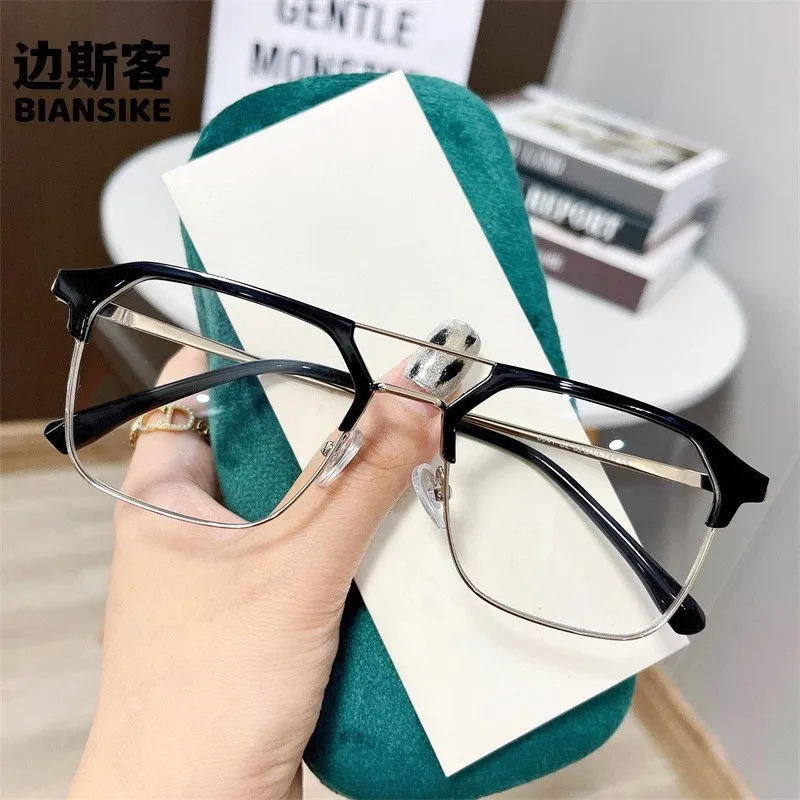 KLASSNUM Men Computer Glasses Anti-blue Light Double Beam Frame Flat Mirror Luxury Brand UV400 Transparent Eyeglasses 2023 New