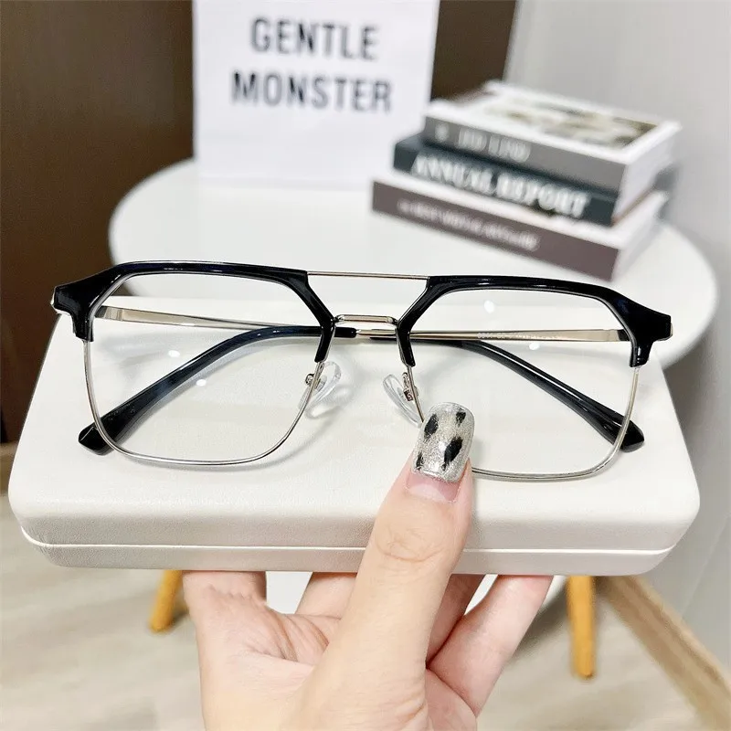 KLASSNUM Men Computer Glasses Anti-blue Light Double Beam Frame Flat Mirror Luxury Brand UV400 Transparent Eyeglasses 2023 New