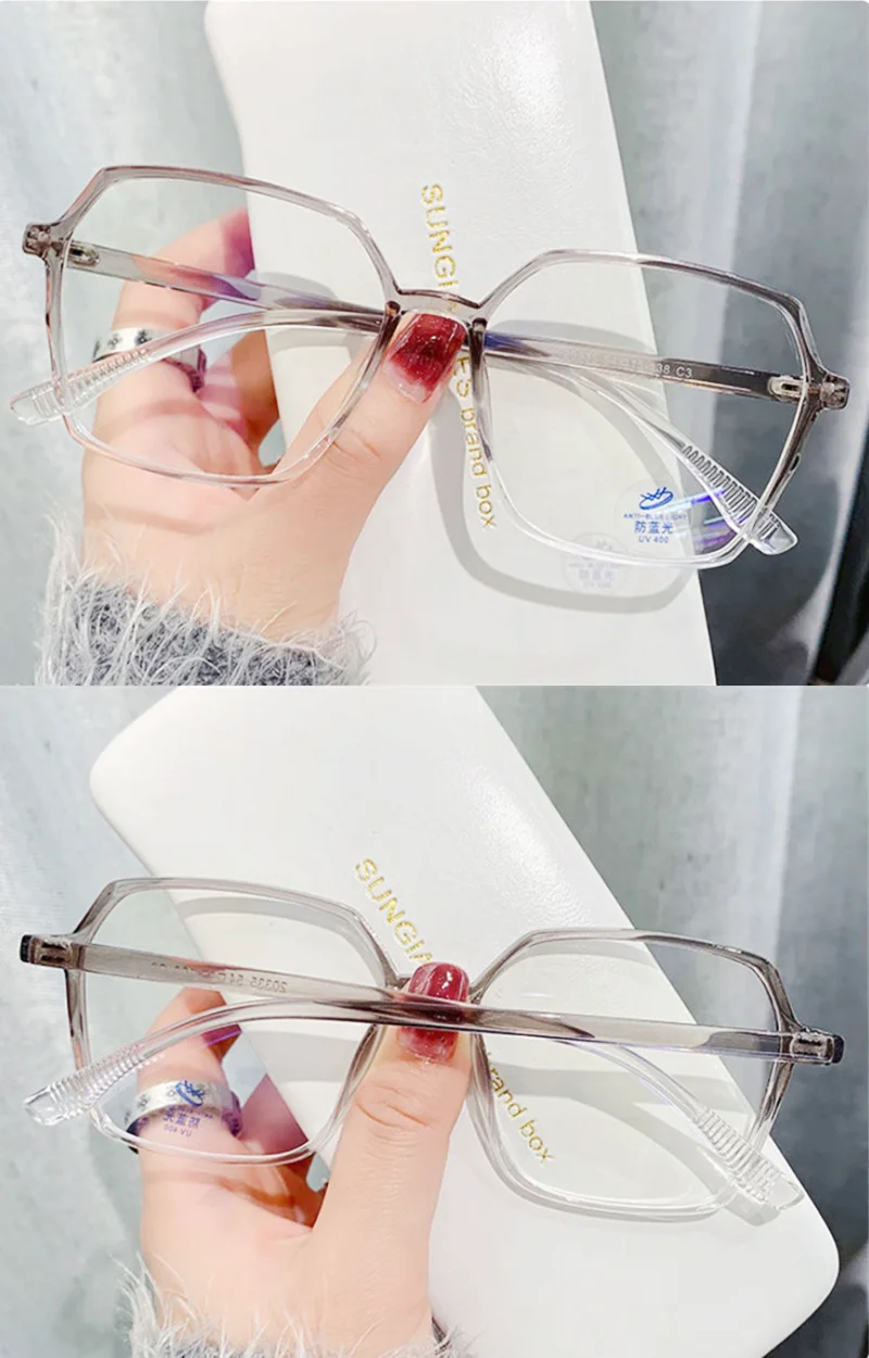 Transparent Anti Blue Light Glasses Large Frame Square Women Eyewear Zero Lens Optical Eyewear Frame Computer Glasses 2022 Trend