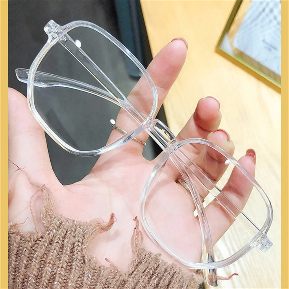 Transparent Anti Blue Light Glasses Women Large Frame Square Eyewear Oversize Computer Glasses Women Men Zero Lens Eyeglasses