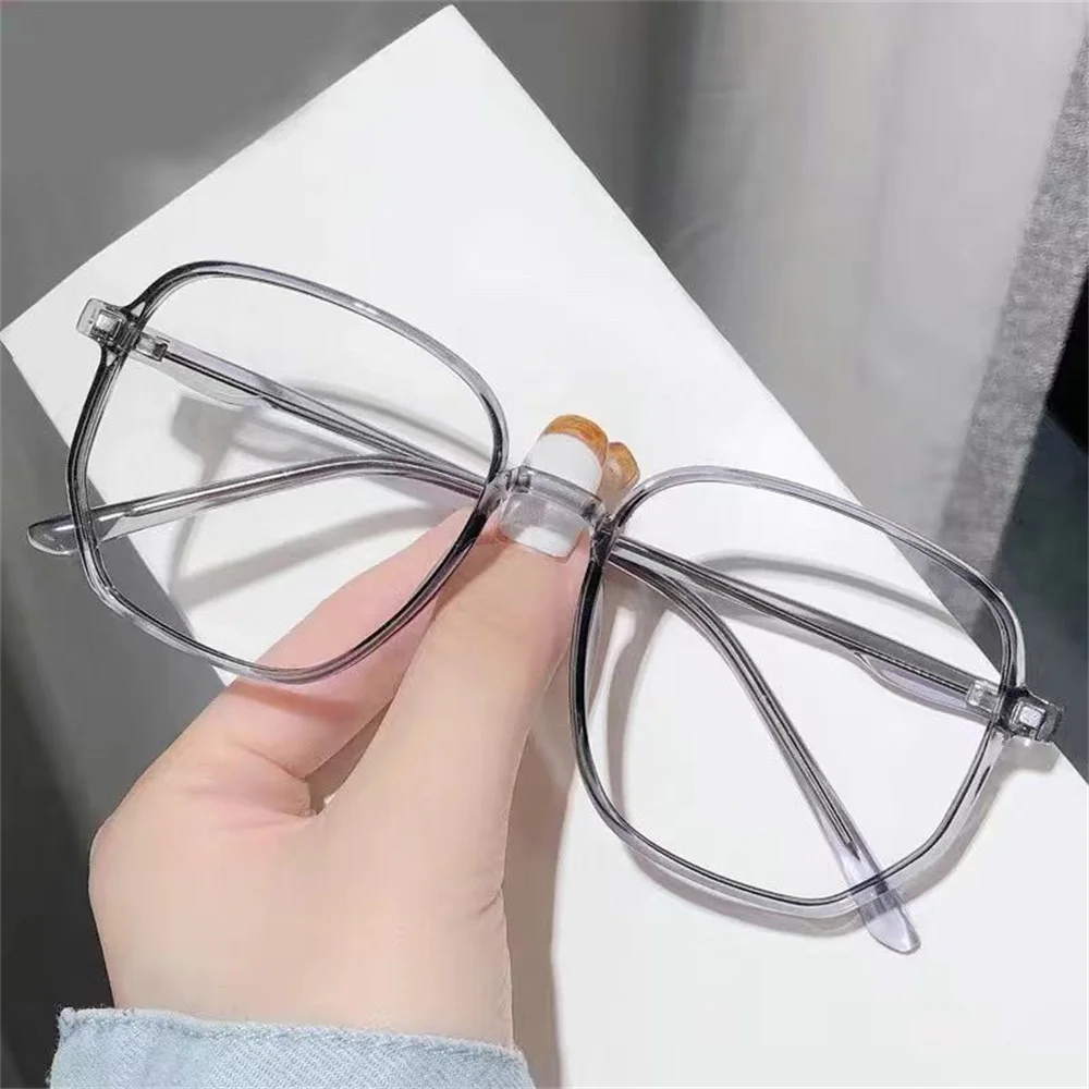 Transparent Anti Blue Light Glasses Women Large Frame Square Eyewear Oversize Computer Glasses Women Men Zero Lens Eyeglasses