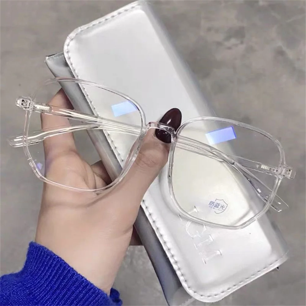 Transparent Anti Blue Light Glasses Women Large Frame Square Eyewear Oversize Computer Glasses Women Men Zero Lens Eyeglasses