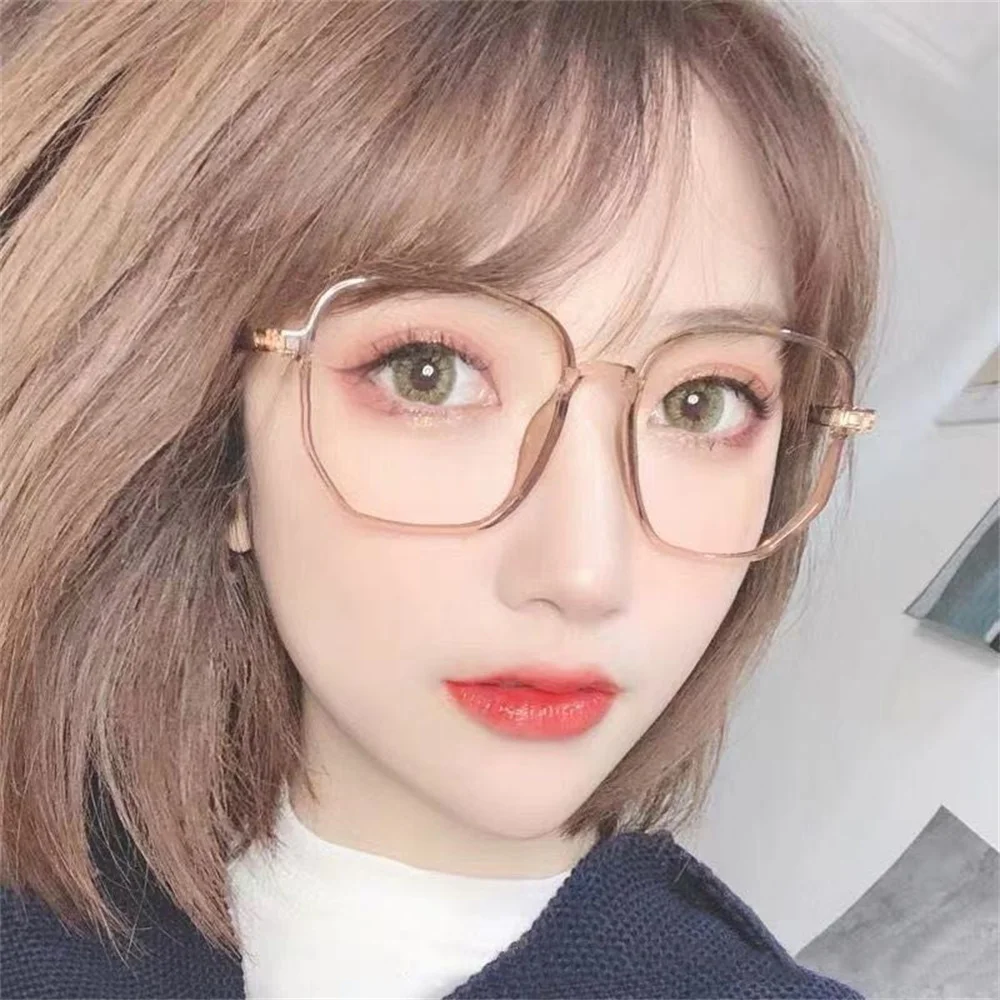 Transparent Anti Blue Light Glasses Women Large Frame Square Eyewear Oversize Computer Glasses Women Men Zero Lens Eyeglasses