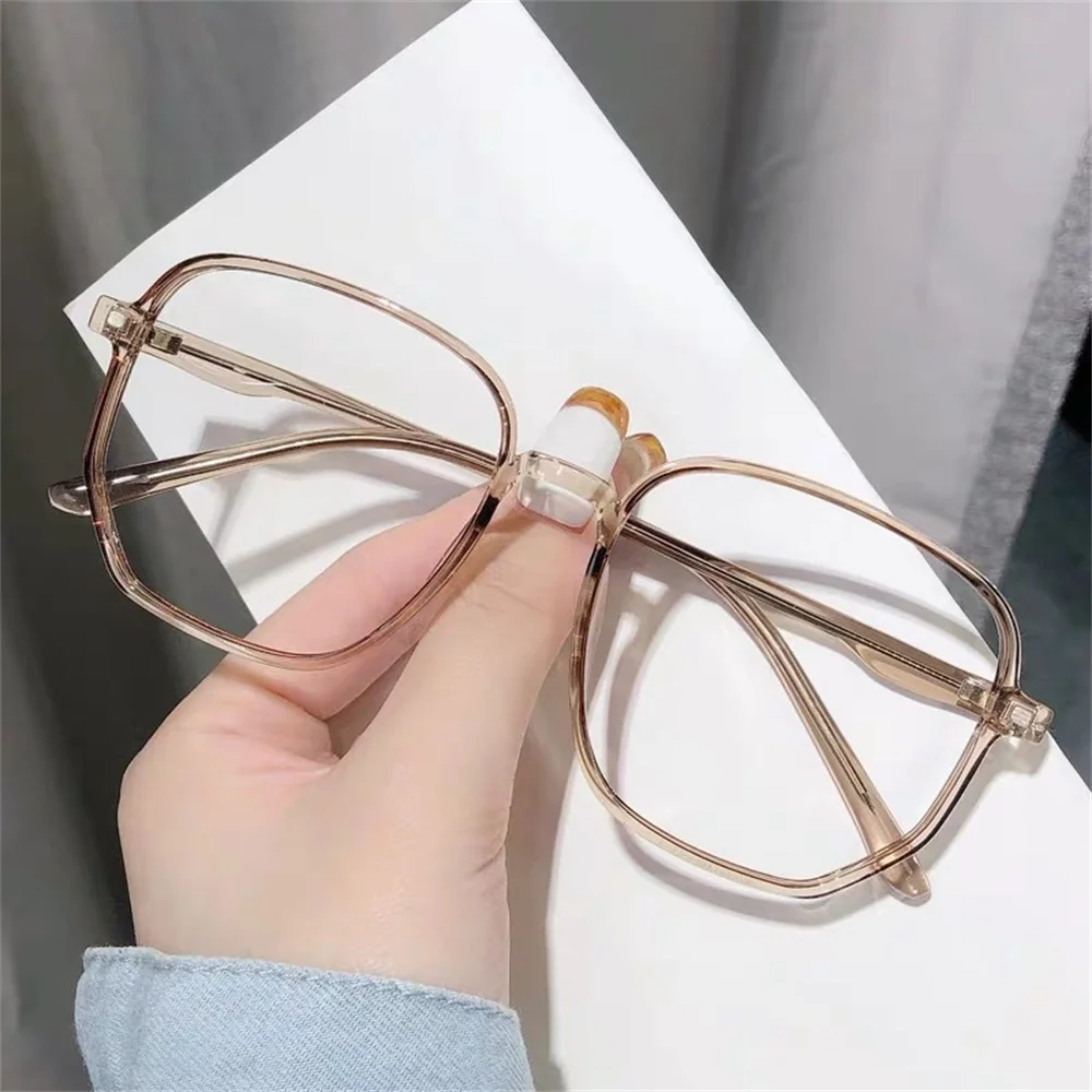 Transparent Anti Blue Light Glasses Women Large Frame Square Eyewear Oversize Computer Glasses Women Men Zero Lens Eyeglasses