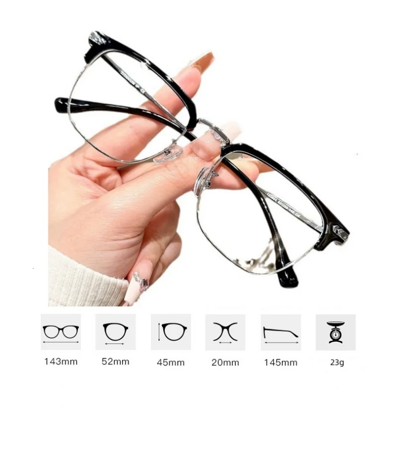 KLASSNUM Woman Half Frame Anti Blue Light  Glasses Transparent Lens Computer Glasses Men's Retro Black Glasses Frame 2024 Gift