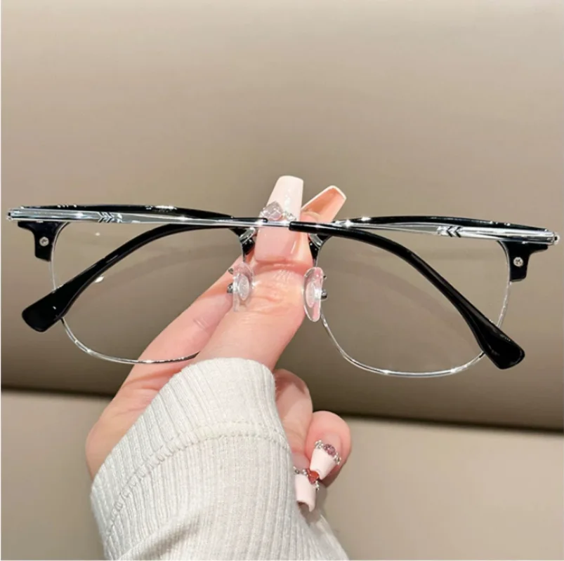 KLASSNUM Woman Half Frame Anti Blue Light  Glasses Transparent Lens Computer Glasses Men's Retro Black Glasses Frame 2024 Gift