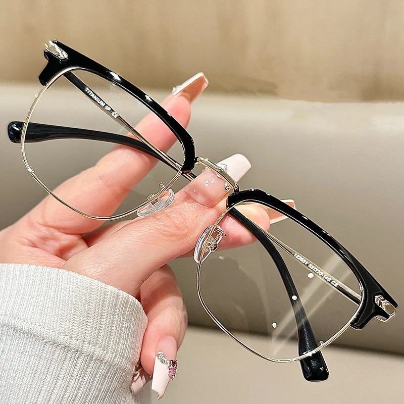 KLASSNUM Woman Half Frame Anti Blue Light  Glasses Transparent Lens Computer Glasses Men's Retro Black Glasses Frame 2024 Gift